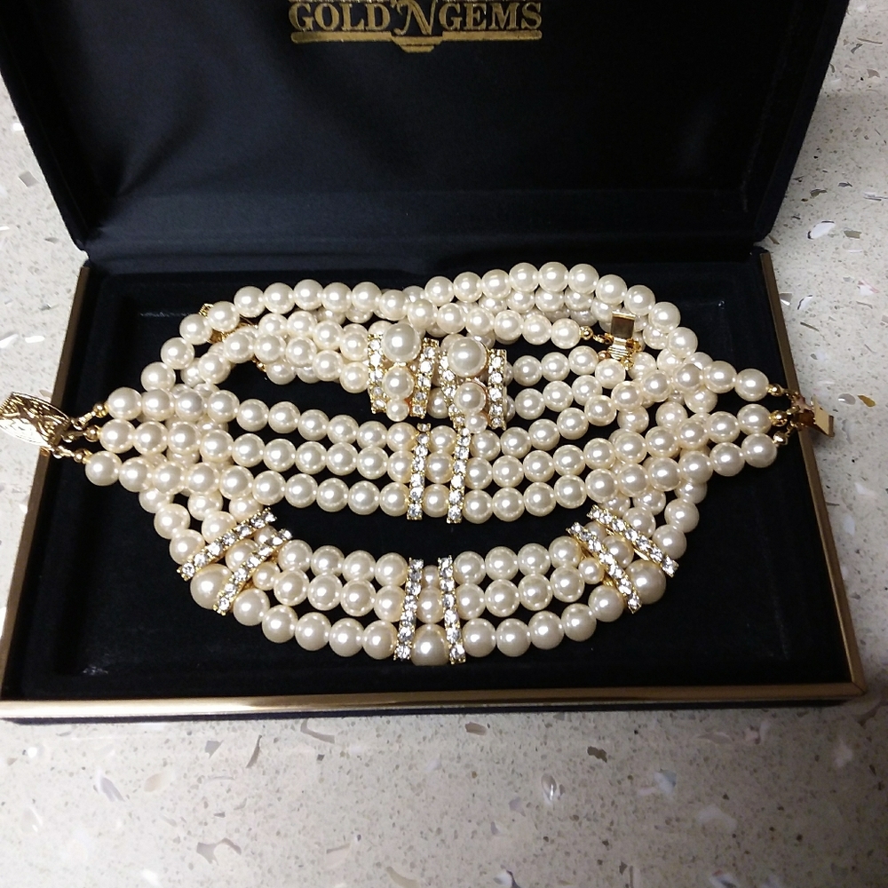 Faux Pearl Necklace, bracelet and earring set